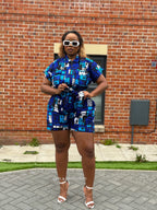 Tosin Playsuit | Blue & White Print