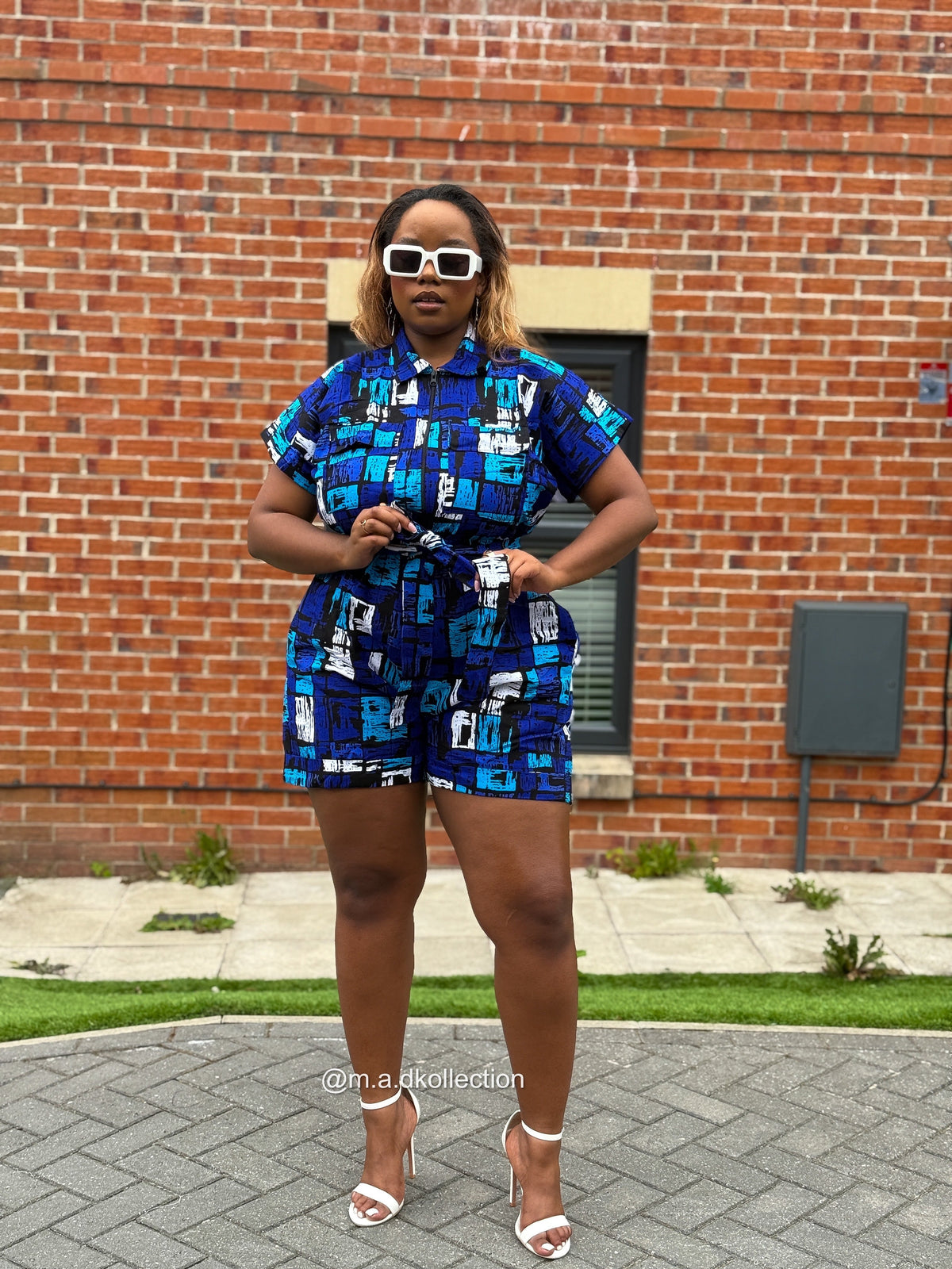 Tosin Playsuit | Blue & White Print