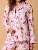 Pyjamaset met melktheeprint en overhemd met lange mouwen en strik