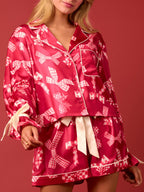 Rode Riemen Ruitpatroon Strikdas Pyjama Set
