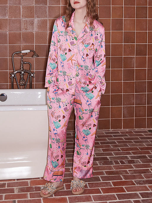 Roze Meubelprint Pyjama Set