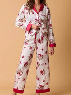 Lichtroze gestreepte kersenprint pyjama set