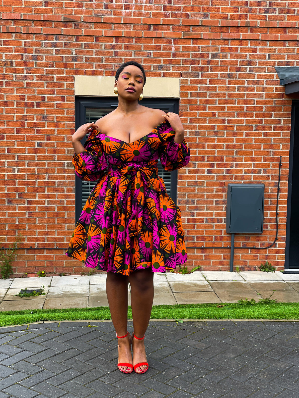 Billie Ankara Midi Dress | Pink and Orange African Print