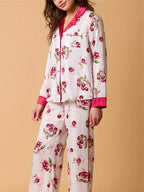 Lichtroze gestreepte kersenprint pyjama set