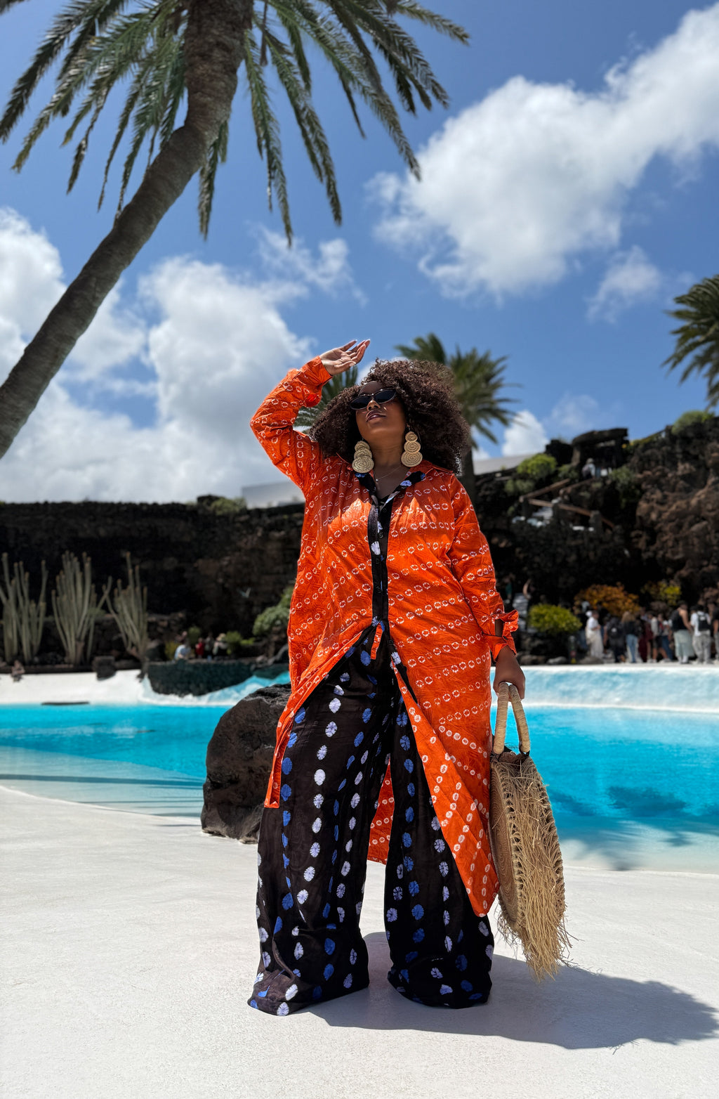 Tolu Adire Shirt Dress | Orange and White Pattern