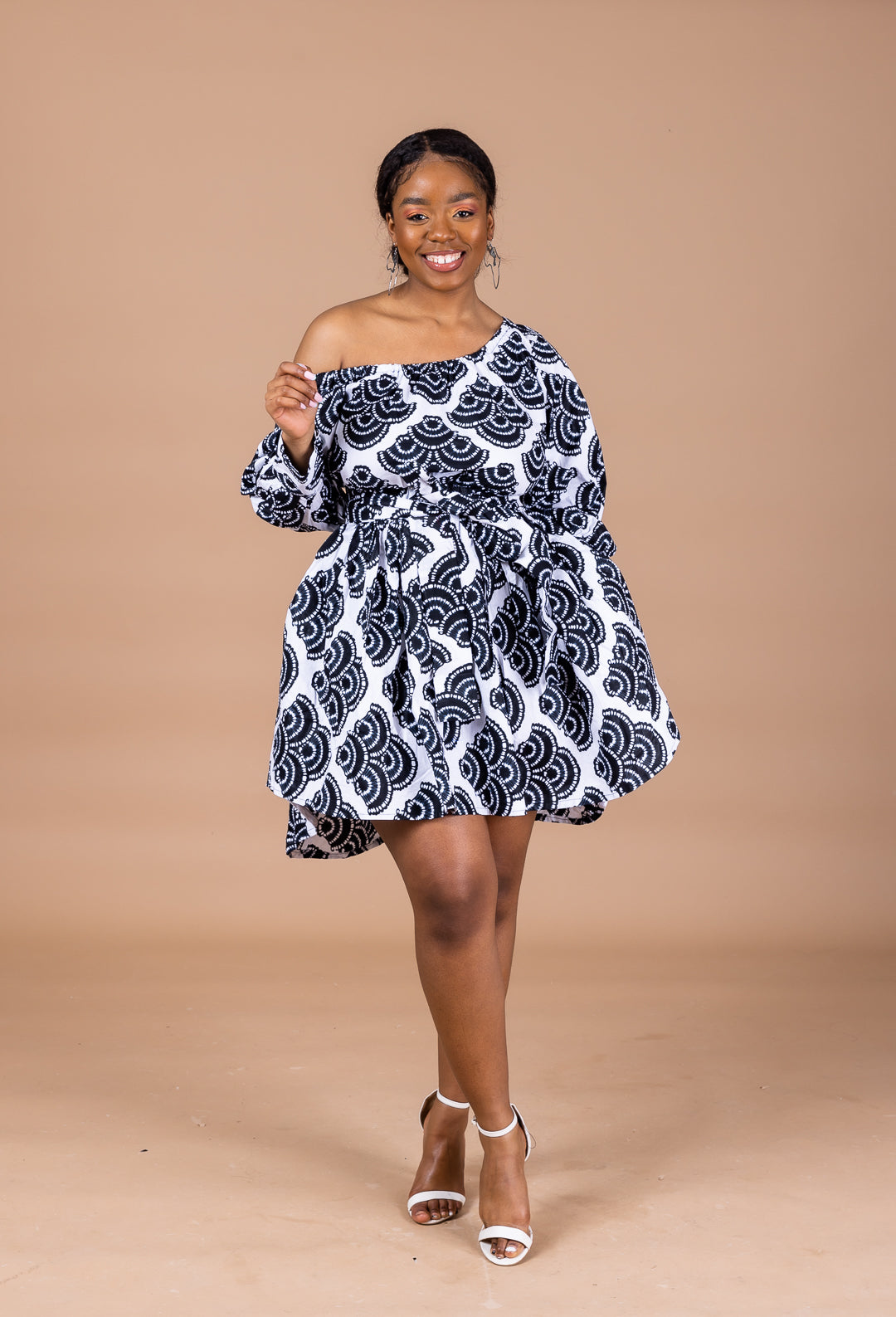 Stella Ankara Midi Dress | Black and White African Print
