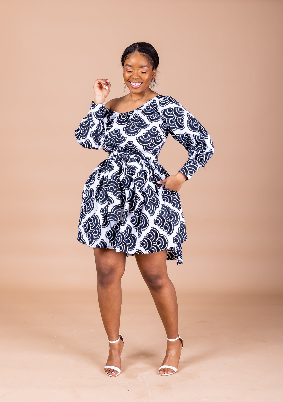 Stella Ankara Midi Dress | Black and White African Print