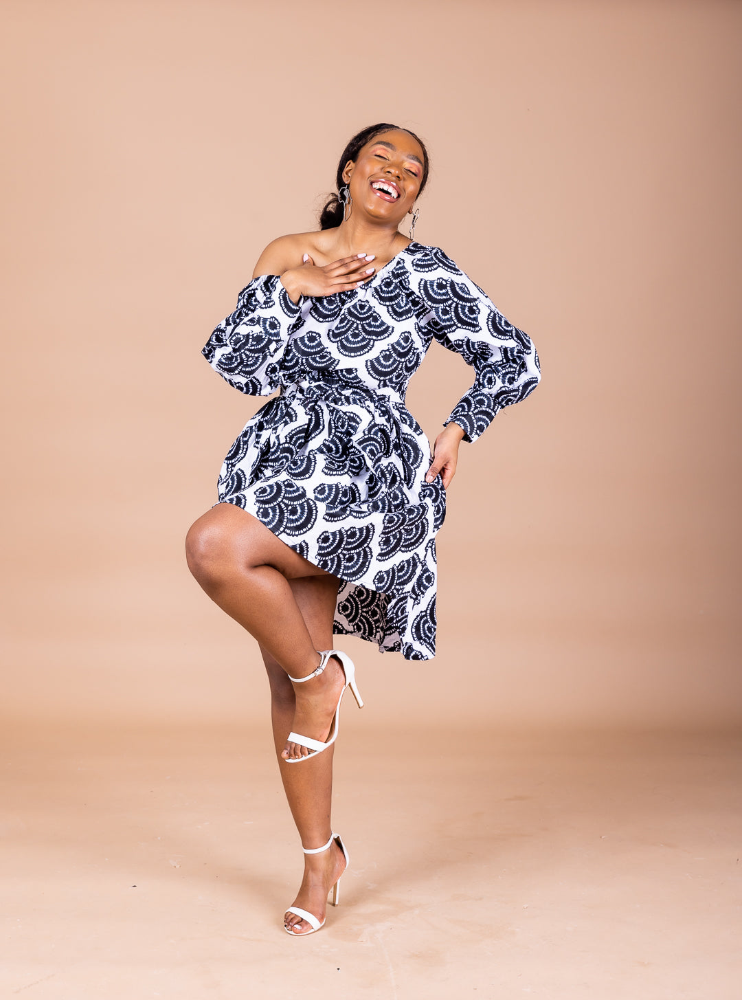 Stella Ankara Midi Dress | Black and White African Print