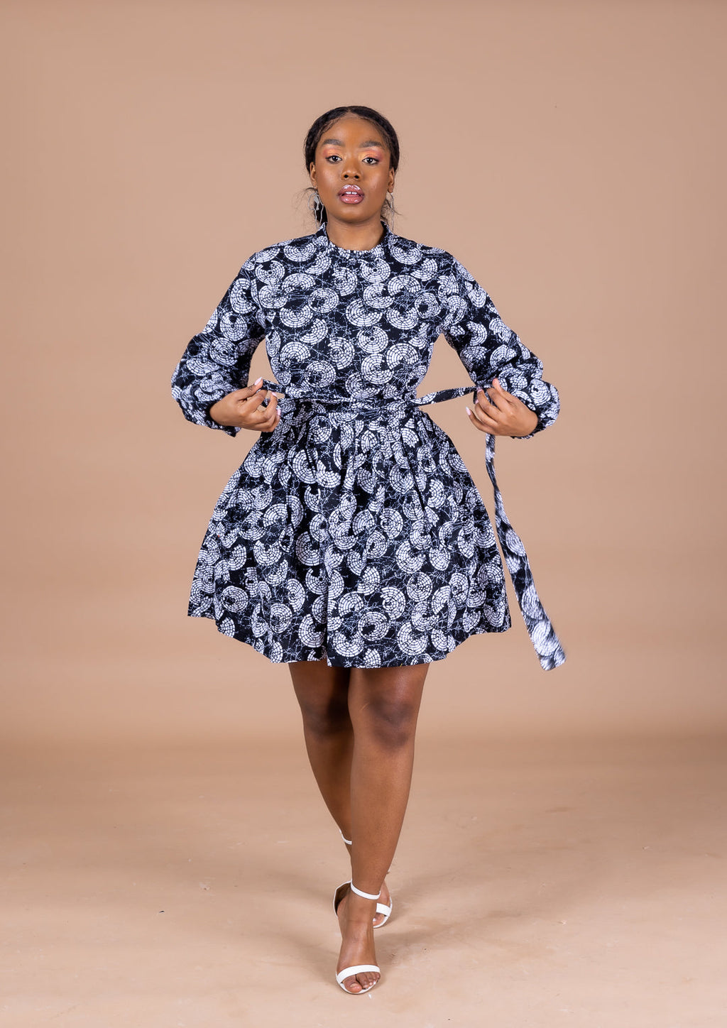 Sharon Ankara Midi Dress | Black and White African Print