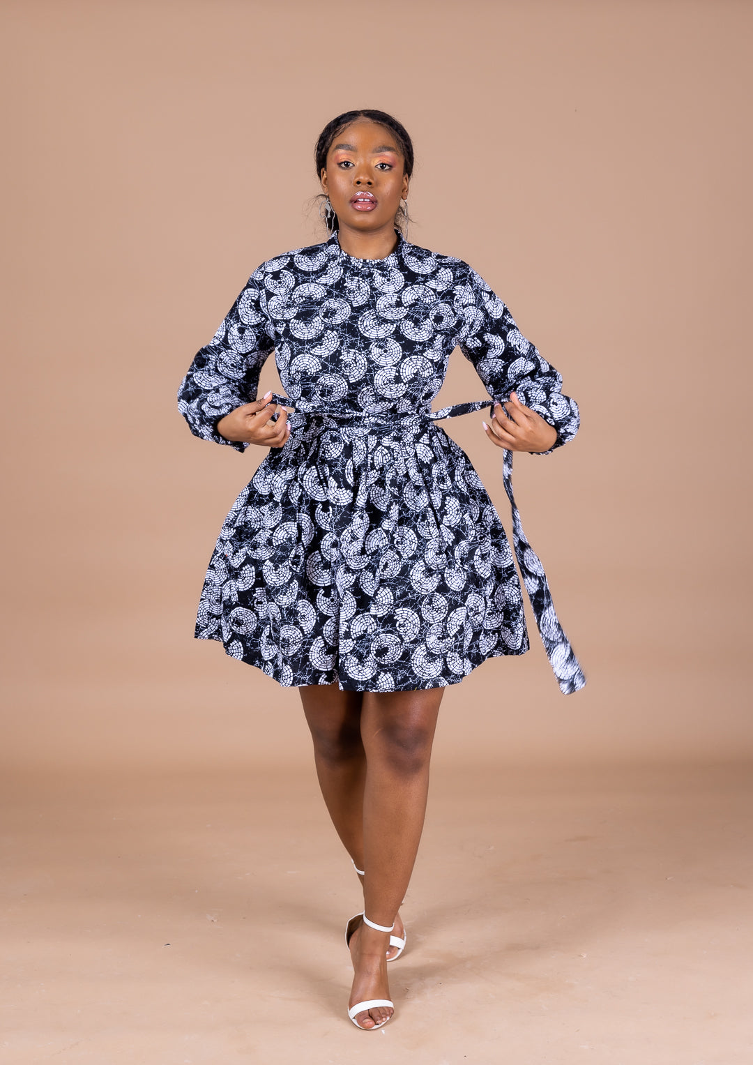Sharon Ankara Midi Dress | Black and White African Print