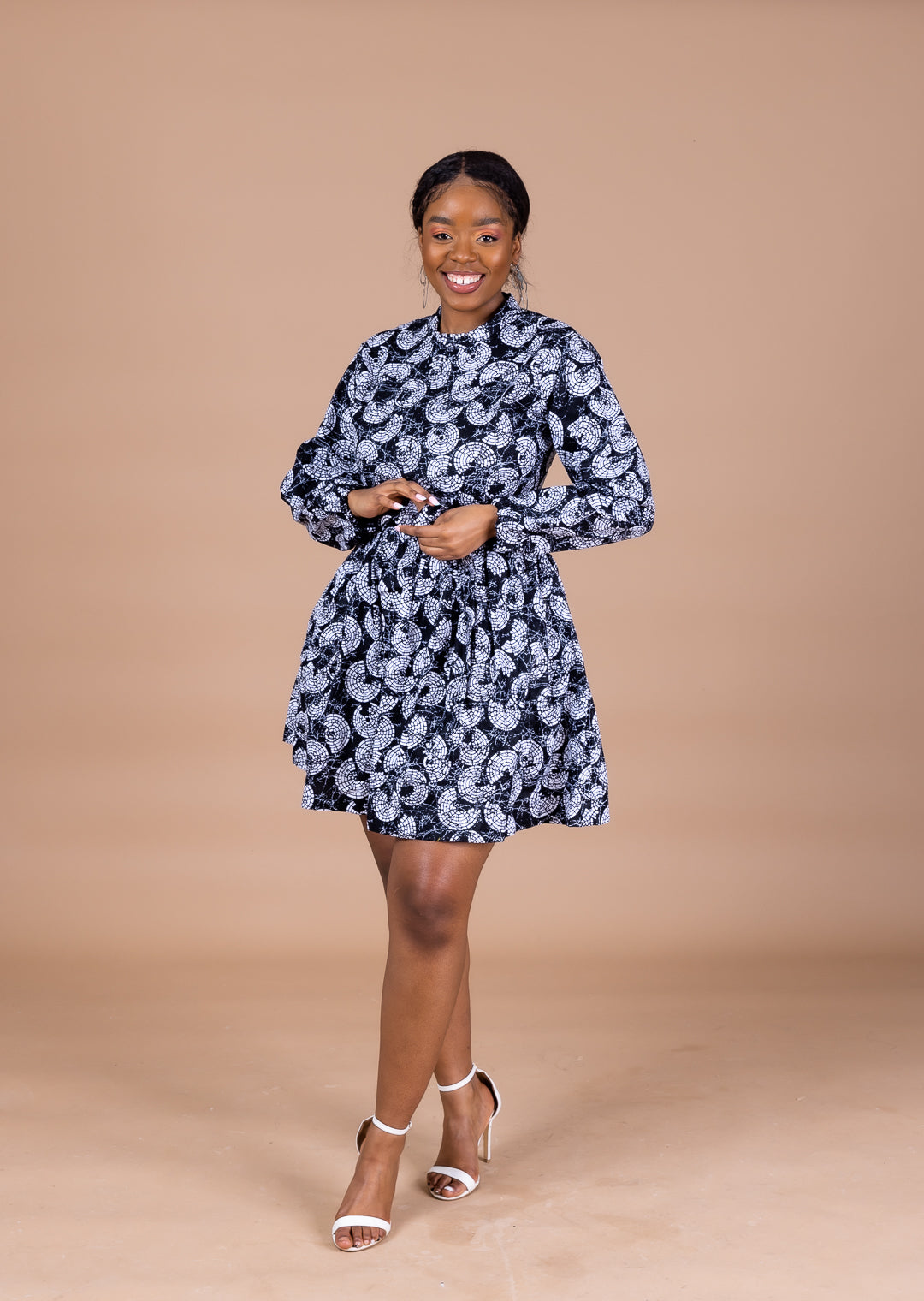 Sharon Ankara Midi Dress | Black and White African Print