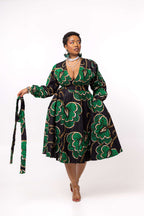 Deja Ankara Midi Dress | Green and Black African Print