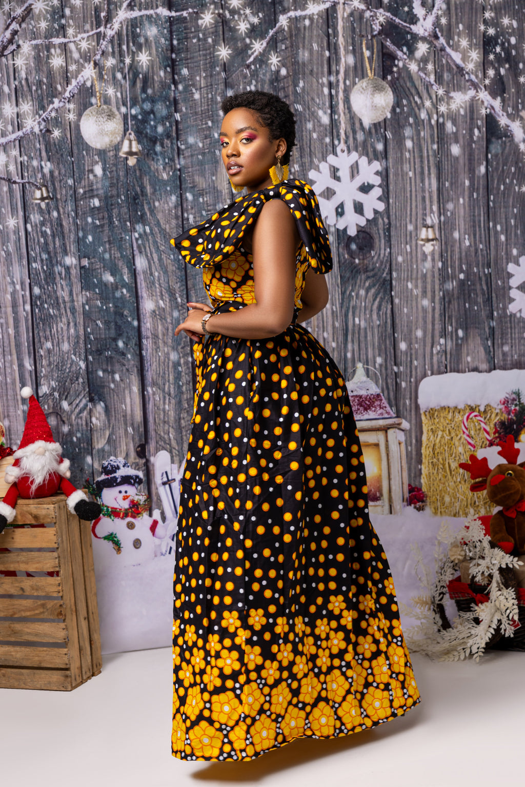 Adeola Ankara Maxi Dress |Yellow and Black African Print