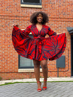 Beatrice Ankara Short Mini Dress | Red African Print