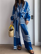 Sets met shirt met lange mouwen en wijde pijpen met geometrische gestreepte print