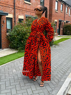 Lucia Ankara Maxi Dress | Orange African Print