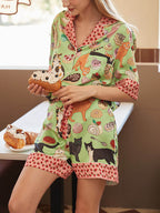 Pyjamaset met korte broek en koffiekat