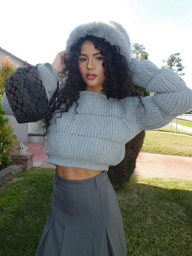 Street Style Lantaarn Mouw Crop Trui