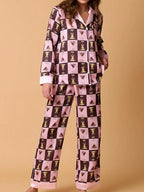 Geruite pyjamaset met wijnglasprint en shirt met lange mouwen