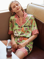 Pyjamaset met korte broek en koffiekat