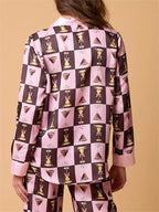 Geruite pyjamaset met wijnglasprint en shirt met lange mouwen