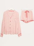 Losse gestreepte patchwork short met lange mouwen en pyjamaset