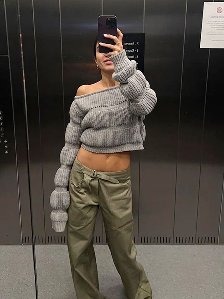 Street Style Lantaarn Mouw Crop Trui