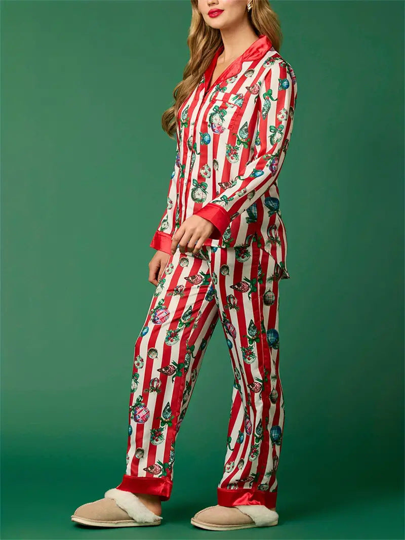 Kerst Festieve Streepprint Pyjama Set