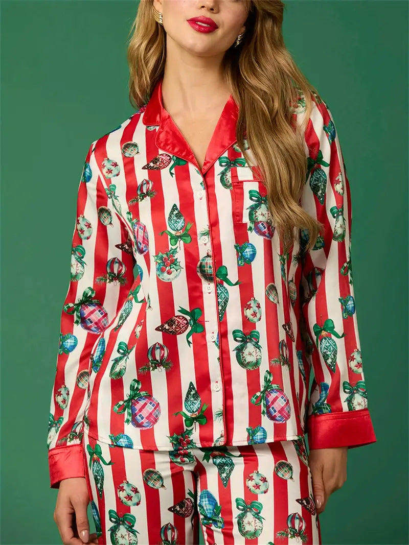 Kerst Festieve Streepprint Pyjama Set