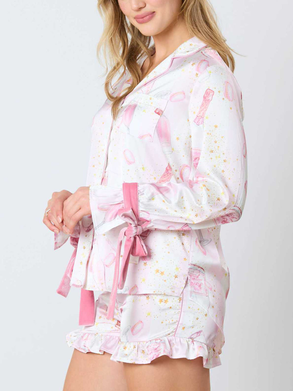 Pyjamaset met champagnekleurige ruches