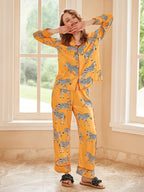 Zebra Print Lange Mouwen Loungewear Set - Geel
