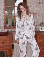 IJszijde losse vrijetijdskleding met lange mouwen - Giraffeprint