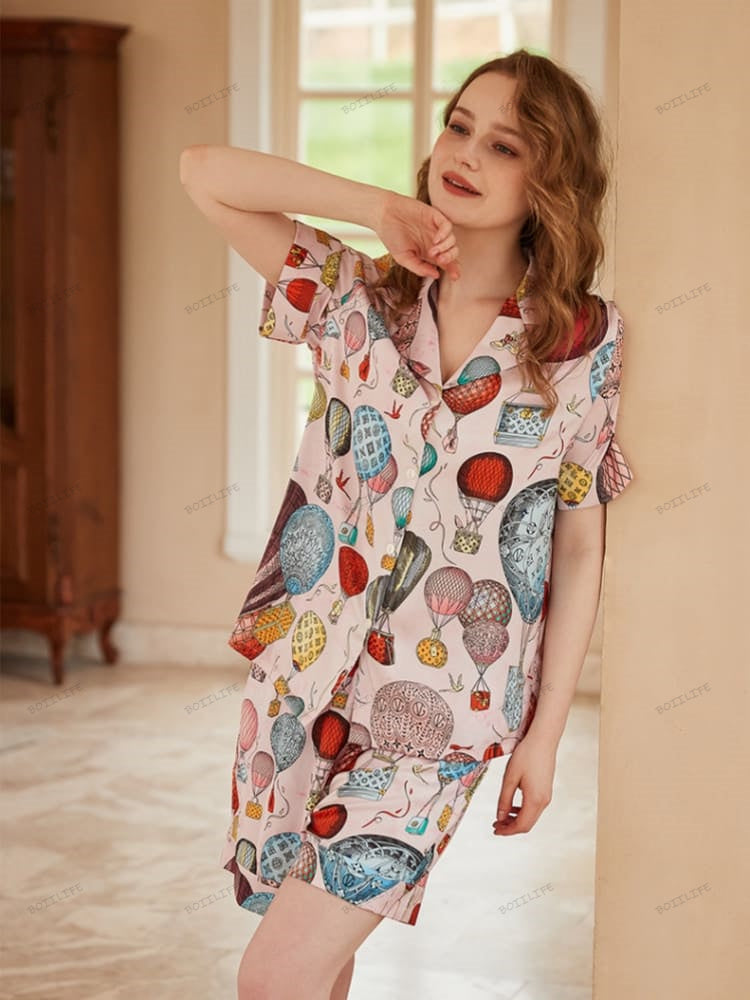 Pyjamaset met heteluchtballonprint van ijszijde met open voorkant en korte mouwen