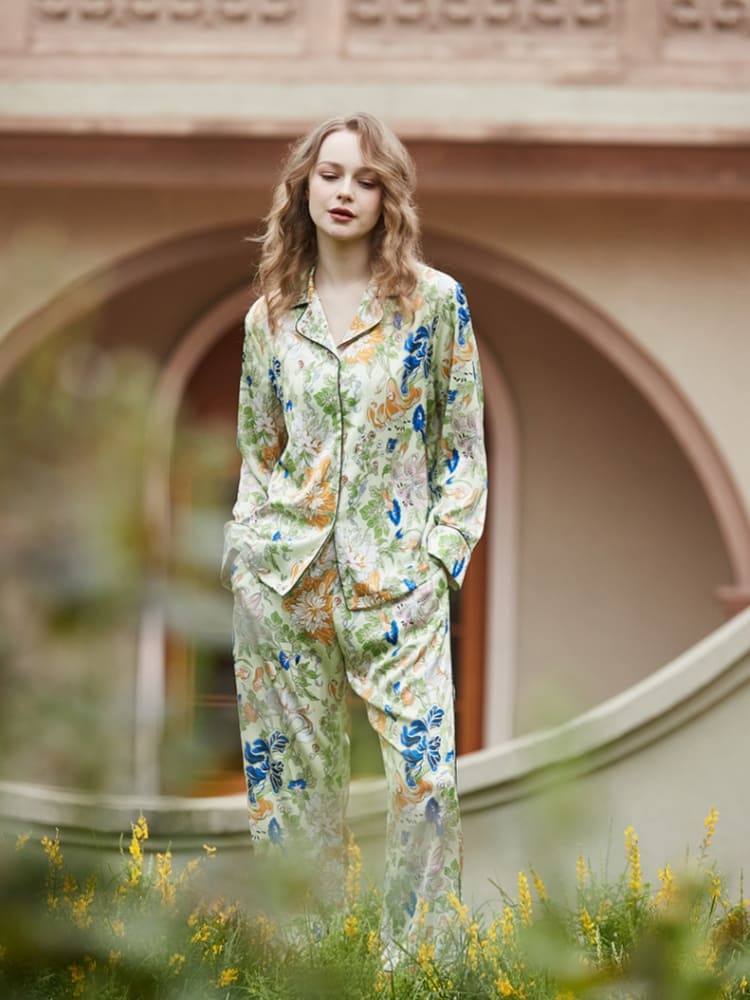 Morning Glory en Lily patroon vest pyjamaset met lange mouwen