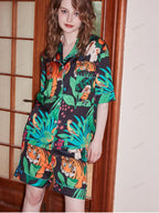 Loungewear-set met korte mouwen van ijszijde met tijger- en apenprint