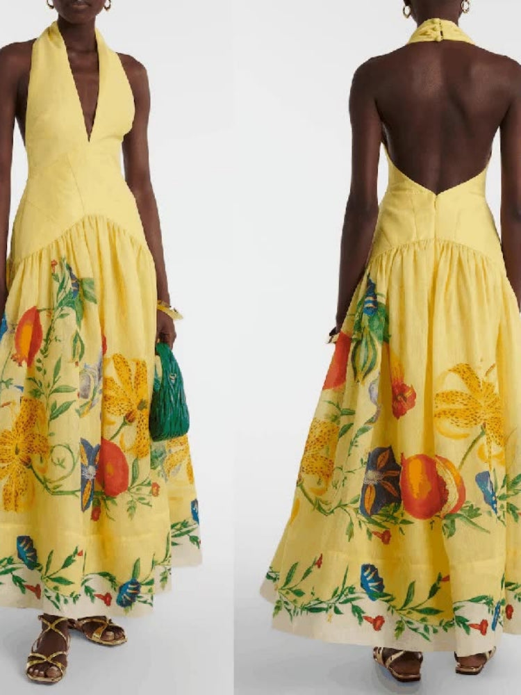 Bloemenprint halter maxi-jurk
