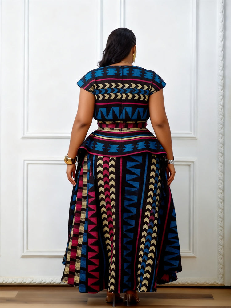 Meerlagige Afrikaanse print peplum maxi-jurk