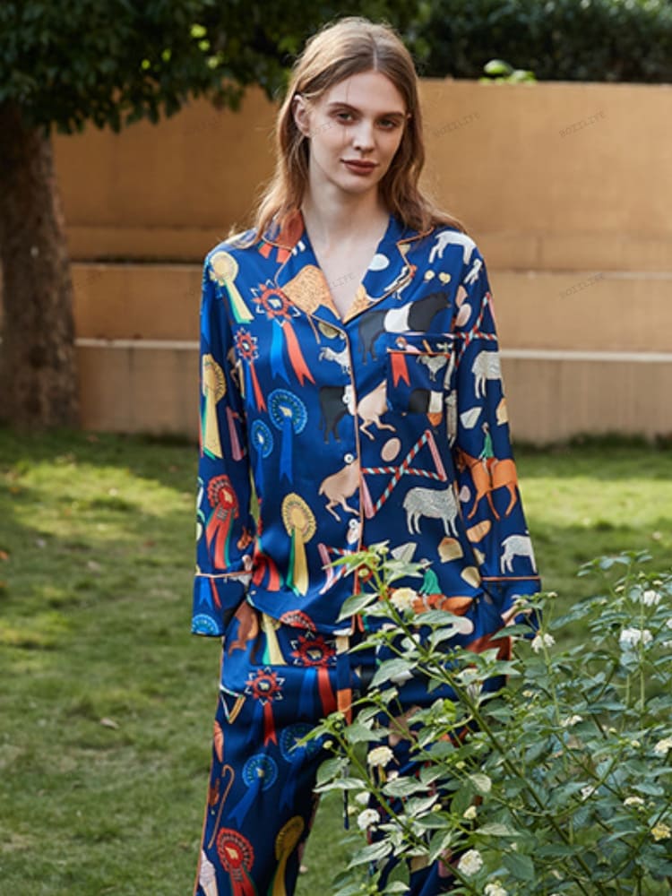 Schattige Cartoon Dierenprint Lange Mouwen Pyjama Set