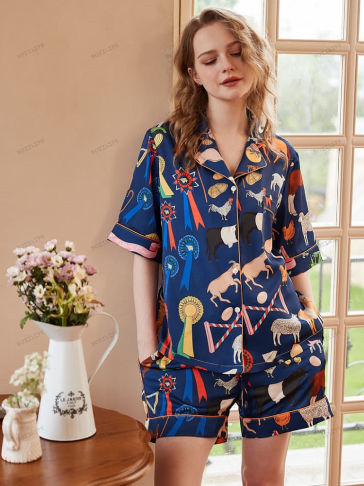 Schattige Cartoon Dierenprint Korte Loungewear Set