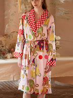 Dressing zijden gewaadset met luipaardprint