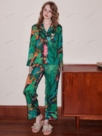 Loungewear-set met lange mouwen van ijszijde met tijger- en apenprint