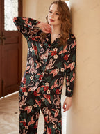 Loungewear-set met lange mouwen van ijszijde met Jaguar en bloemenprint
