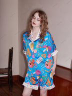 Casual loungewear-set met korte mouwen en briefpapierprint - Blauw