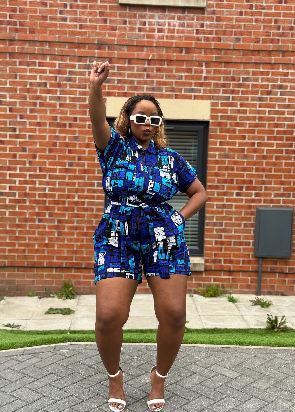 Tosin Playsuit | Blue & White Print