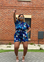 Tosin Playsuit | Blue & White Print