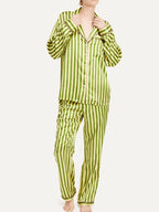 Vintage groene gestreepte pyjamaset met lange mouwen