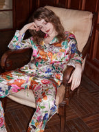 Witte loungewearset met lange mouwen van ijszijde met bostuinprint