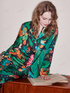 Loungewear-set met lange mouwen van ijszijde met tijger- en apenprint