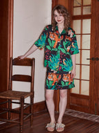 Loungewear-set met korte mouwen van ijszijde met tijger- en apenprint