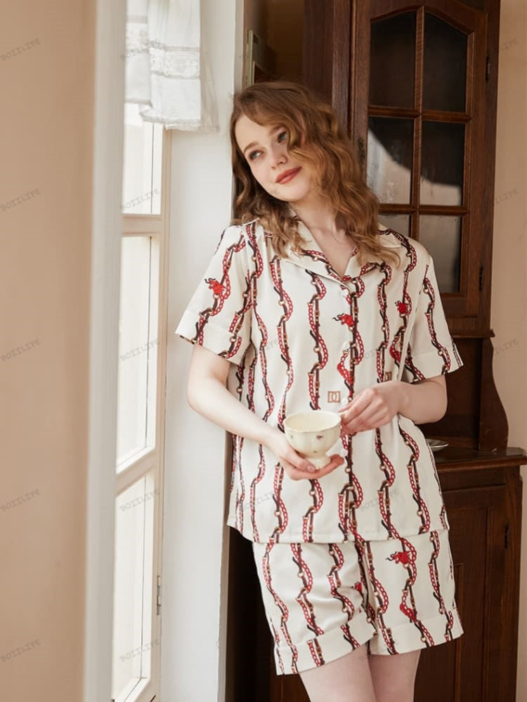 Loungewear-set met drakenkopketenprint en korte mouwen